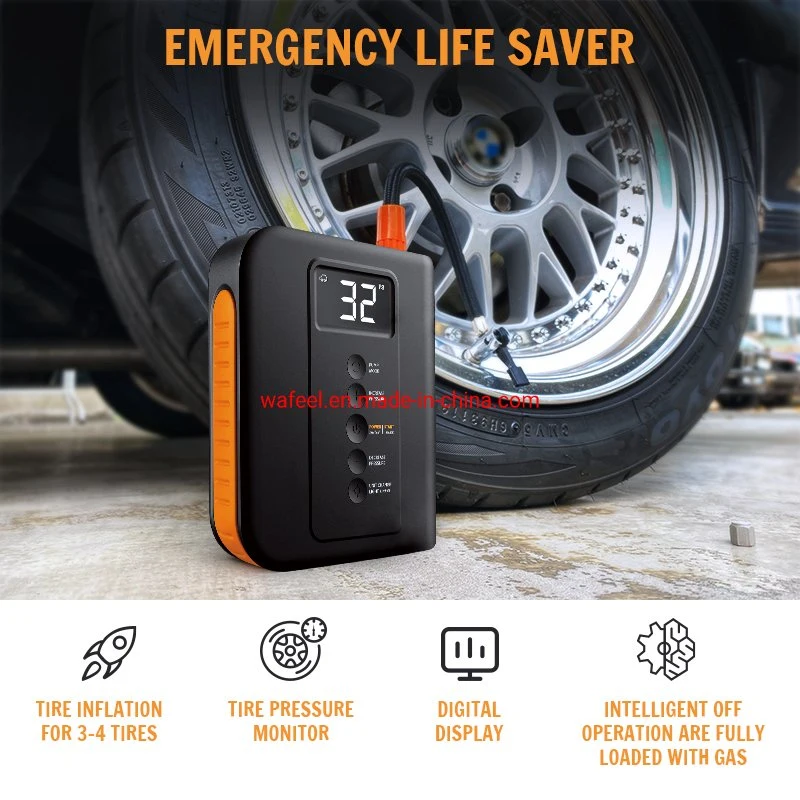 4 in 1 Multi-Functional 12V Car Jump Starter with Air Compressor Air Inflator Car Jump Starter